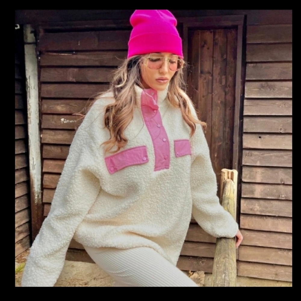 H&M high collar faux shearling top